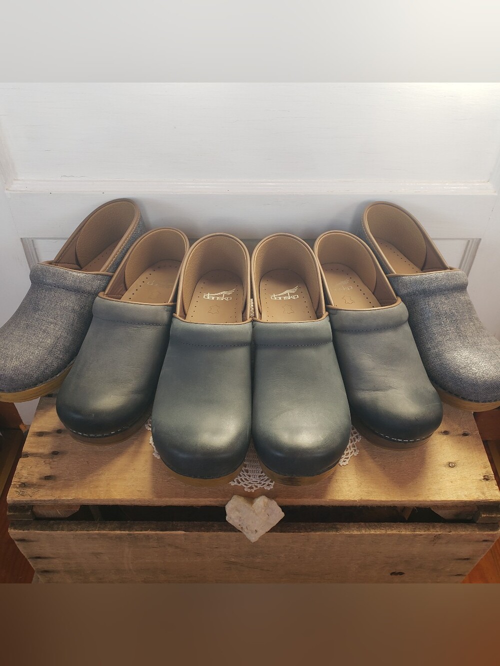 French Blue Dansko Pro Honey Clogs Denim Burnished Cottage Patriotic Prairie ♡ - Picture 2 of 16